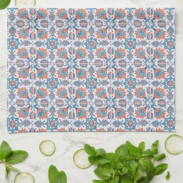 Delft Blue Red Cornflower Motif Serviette de cuisi (Plié)