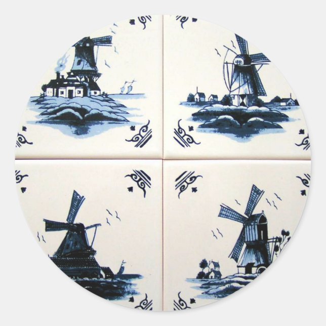 delft blue runder aufkleber (Vorderseite)