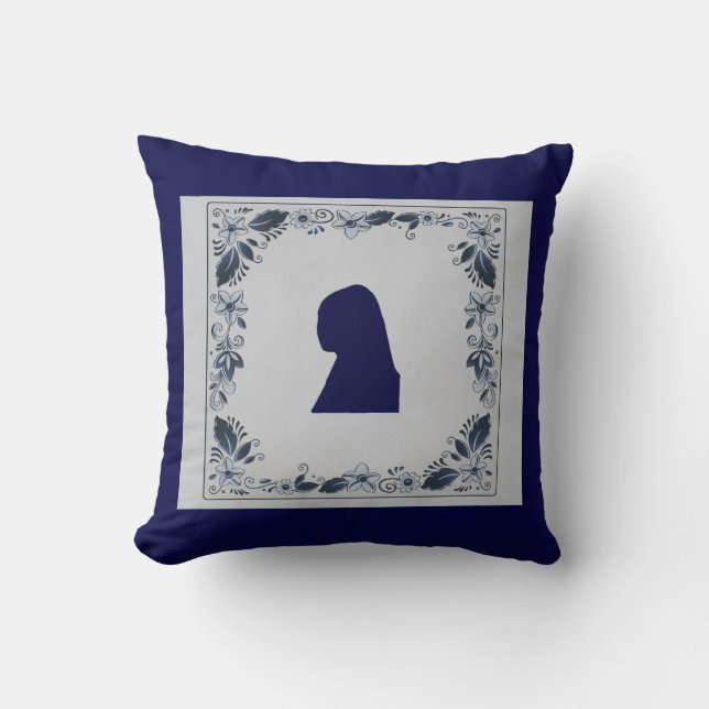 Delft Blue tile Girl mit Pearl Earring Kissen (Vorderseite)