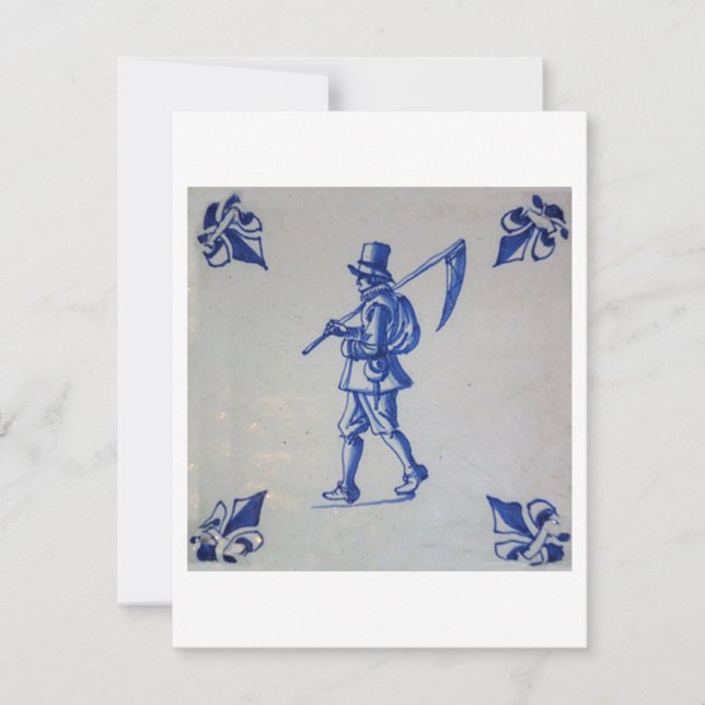 Delft Blue Tile - Rasenmäher, der Scythe oder Sich Einladung (Vorderseite)
