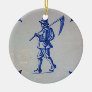 Delft Blue Tile - Rasenmäher, der Scythe oder Sich Keramik Ornament