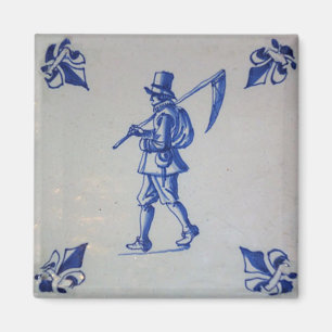 Delft Blue Tile - Rasenmäher, der Scythe oder Sich Magnet
