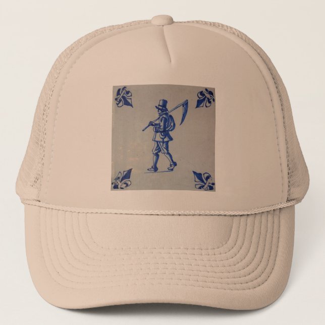 Delft Blue Tile - Rasenmäher, der Scythe oder Sich Truckerkappe (Vorderseite)