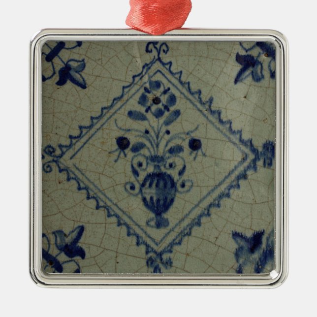 Delft Blue Tile - Vase mit Blume und Bouquet Ornament Aus Metall (Vorne)