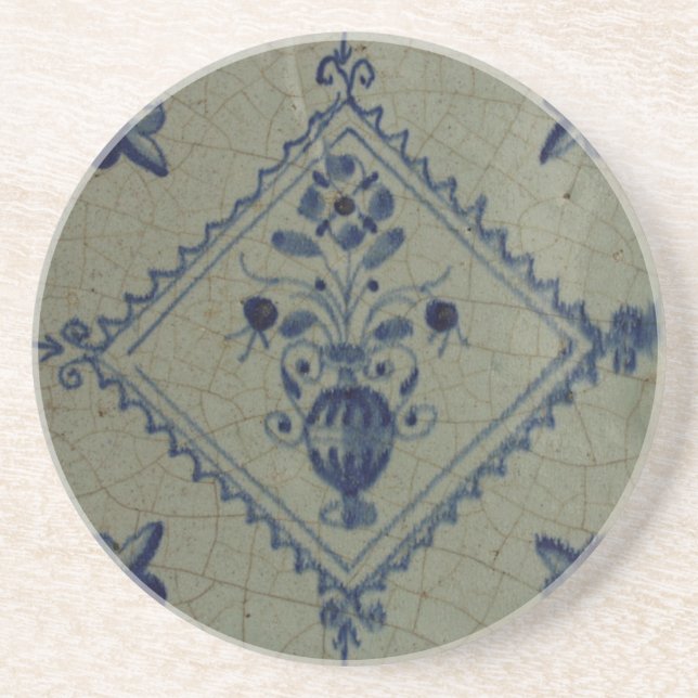 Delft Blue Tile - Vase mit Blume und Bouquet Untersetzer (Vorne)
