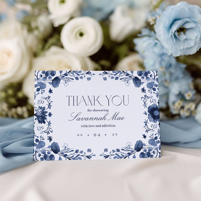 Delft Blue Toile Dankeschön Card | Benutzerdefinie Dankeskarte (Von Creator hochgeladen)