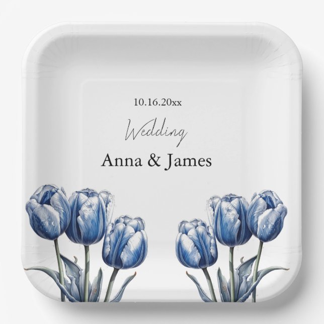 Delft Blue Tulip, custom Pappteller (Vorderseite)