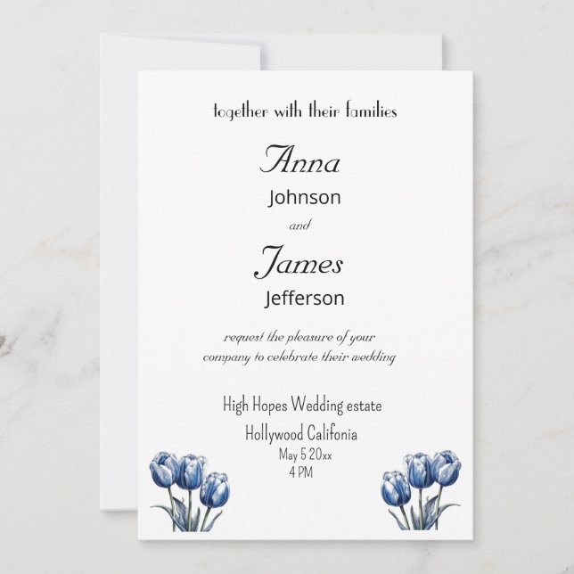 Delft Blue Tulip, kundenspezifisches Foto Hochzeit Einladung (Vorderseite)