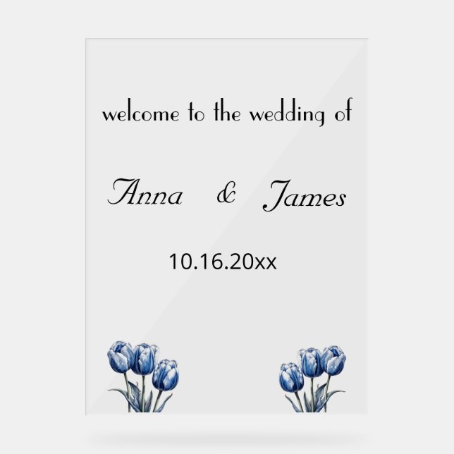 Delft Blue Tulip Wedding Program Acrylschild (Vorderseite)