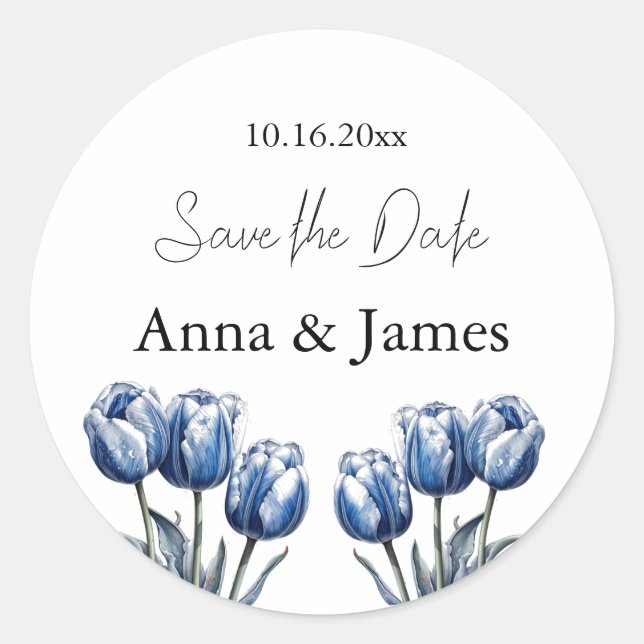 Delft Blue Tulip Wedding Program Runder Aufkleber (Vorderseite)