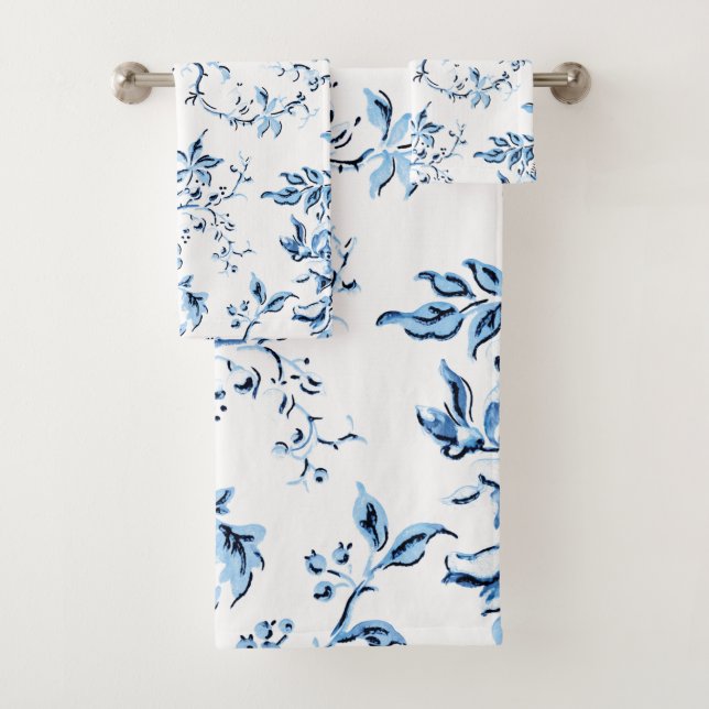 Delft Blue und White Floral Badhandtuch Set (Insitu)