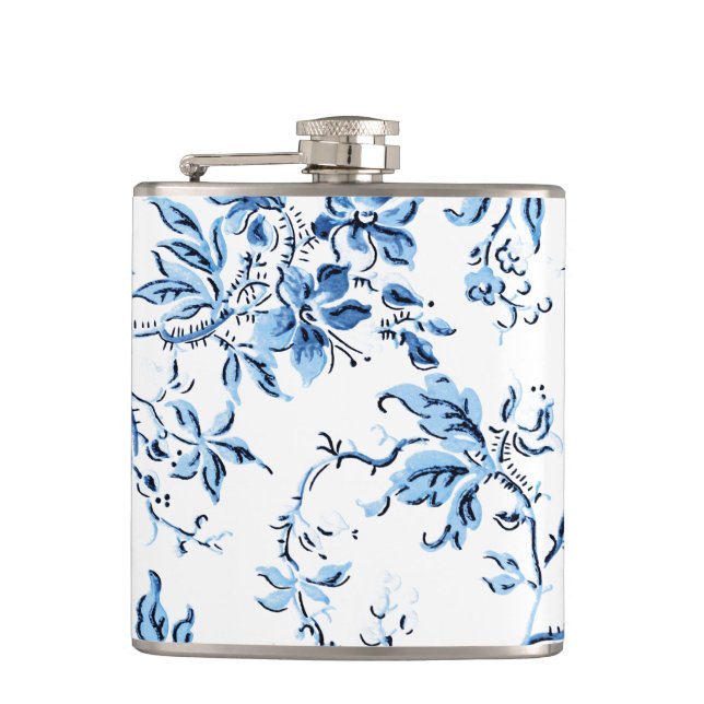 Delft Blue und White Floral Flachmann (Vorderseite)
