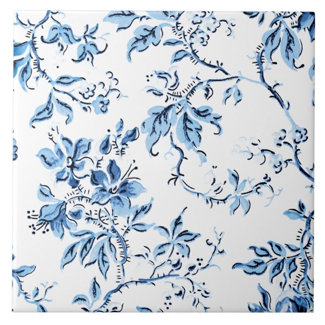 Delft Blue und White Floral Fliese (Vorderseite)
