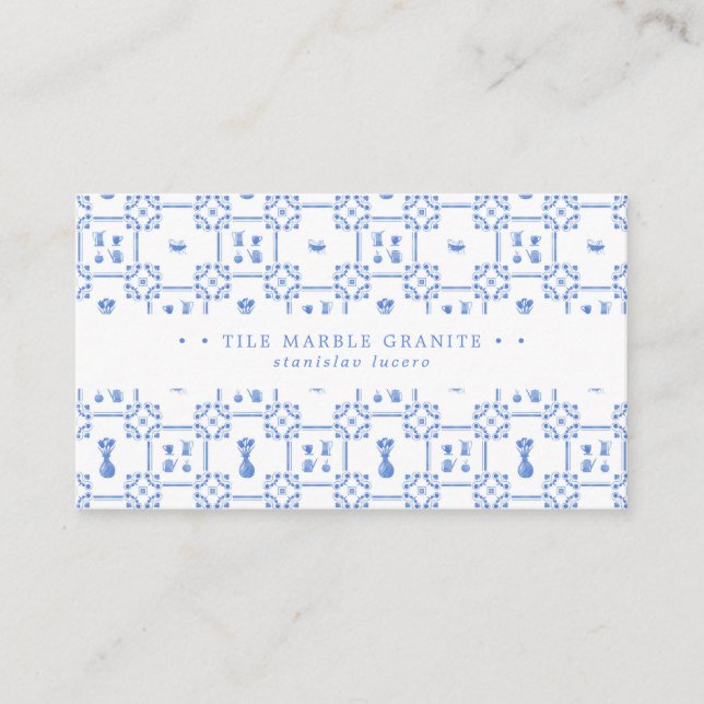 Delft Blue und White Tile Business Card Visitenkarte (Vorderseite)