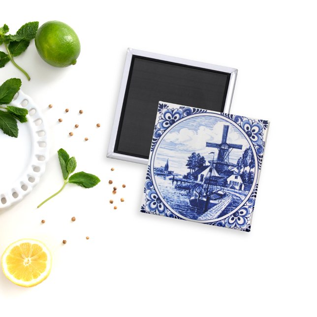 Delft Blue Vintag Windmill and Boat Painting Magnet (Von Creator hochgeladen)
