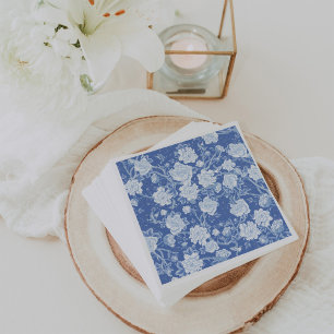 Delft Blue White Chinoiserie Bird Peones Garden Serviette