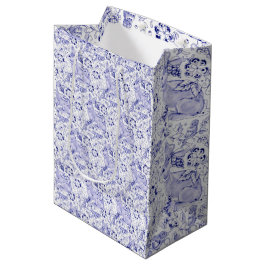 Delft Blue & White Rabbit Birds Elegantes Ostern Mittlere Geschenktüte