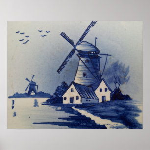 Delft Blue Windmill Vintag Poster