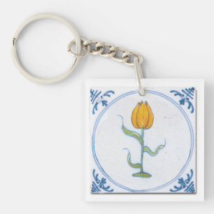 Delft Blue Yellow Tulip Imitate Tile Schlüsselanhänger
