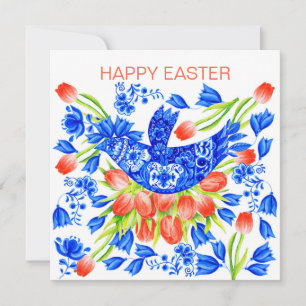 Delft Bluebird und Tulips Card Feiertagskarte