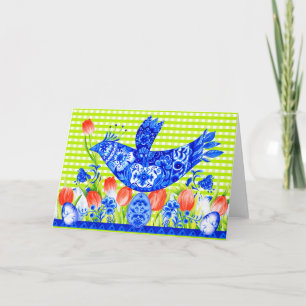 Delft Bluebird und Tulips Grußkarte Karte