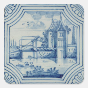 Delft-Fliese, die einen Drawbridge über einem Quadratischer Aufkleber