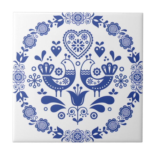 Delft Fliesen Reproduktionen von Blume und Vögeln (Vorderseite)