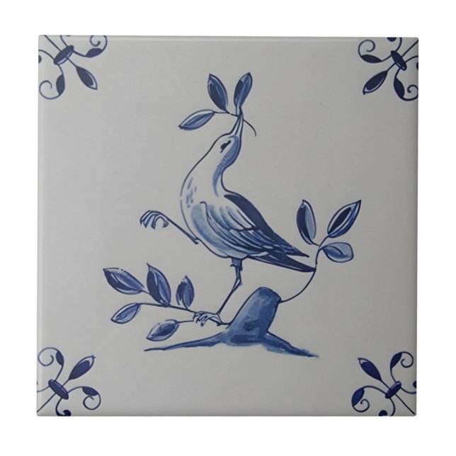 Delft Fliesen Reproduktionen von grünen Vogel fres (Vorderseite)