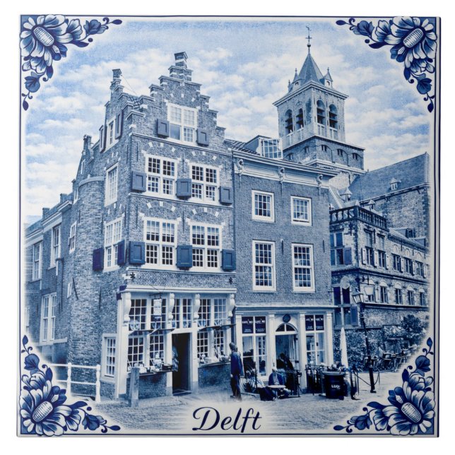 Delft Häuser im Delft-Blau-Stil Keramikfliese (Vorderseite)
