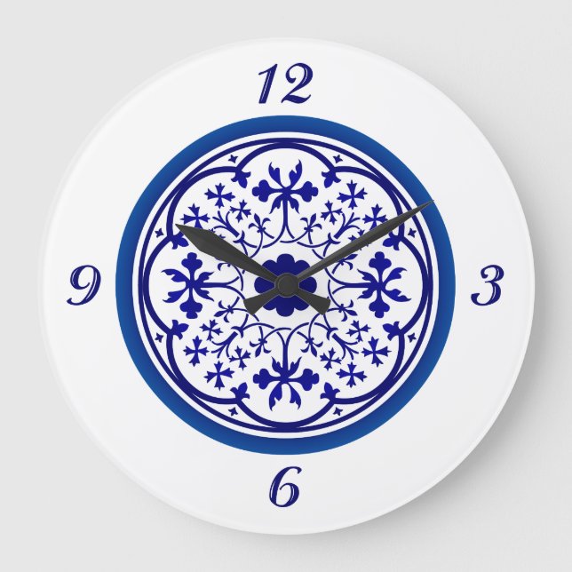 Delft Inspirierte blaue Wall-Uhr Große Wanduhr (Vorderseite)
