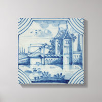 Delft Kachel zeigt eine Zugbrücke über einen Kanal