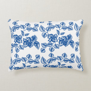 Delft-LIke Blue Floral Print Dekokissen