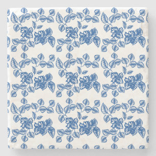 Delft-LIke Blue Floral Print Steinuntersetzer