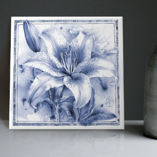 Delft-Lilien-Wanddekoration Art Nouveau Aquarell Fliese
