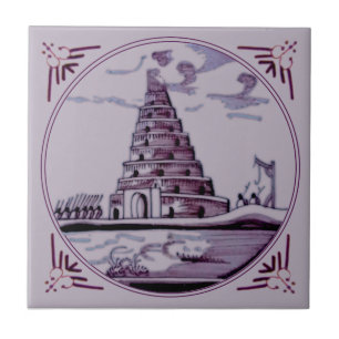 Delft Manganese Turm von Babel 18. Jahrhundert Rep Fliese