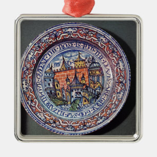 Delft-Platte mit Ansichten des Tower von London Silbernes Ornament