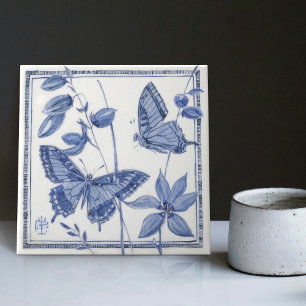Delft Schmetterling Florale Wanddekoration Art Nou Fliese