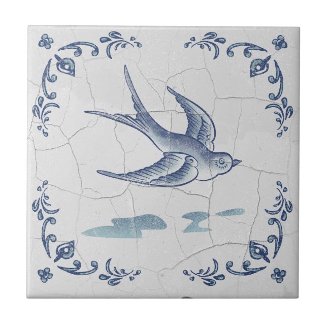 Delft-Schwalben-Keramikfliese Fliese (Vorderseite)