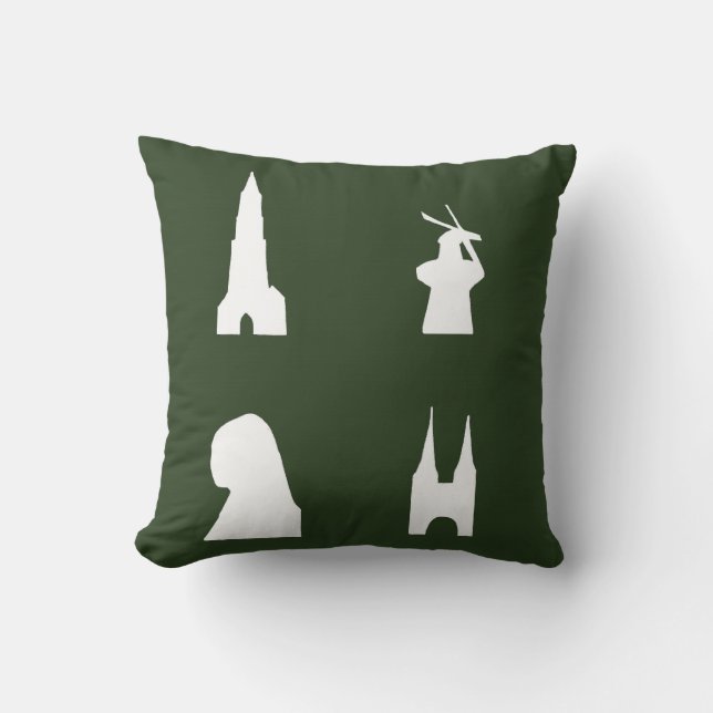 Delft-Silhouette auf grün Kissen (Vorderseite)