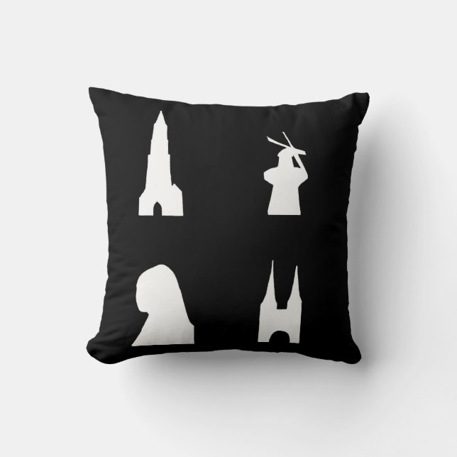 Delft-Silhouette auf schwarz Kissen (Vorderseite)