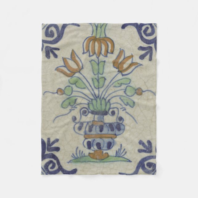 Delft Tile Antique Keramik Blume Pot Fleecedecke (Vorderseite)