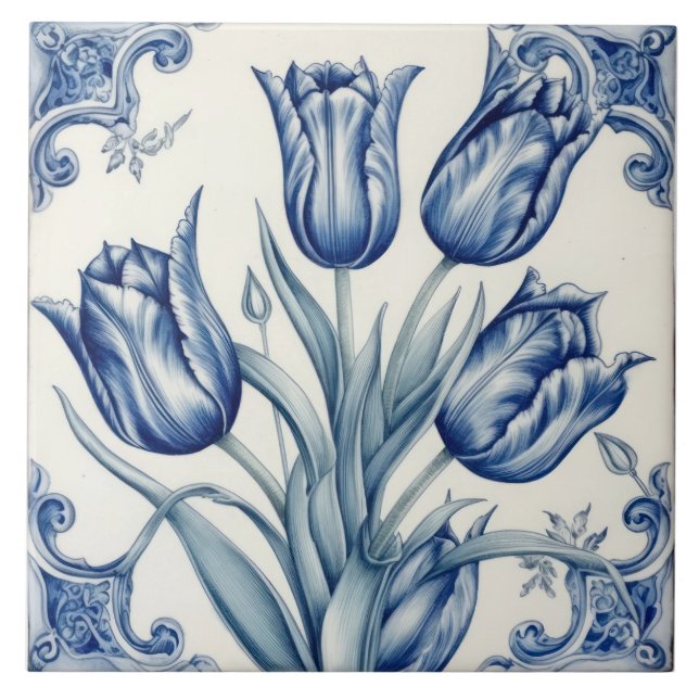 Delft Tile Blau und Weiß Tile Fliese (Vorderseite)