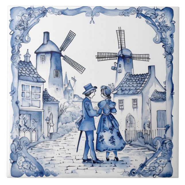 Delft Tile Blau und Weiß Tile Fliese (Vorderseite)