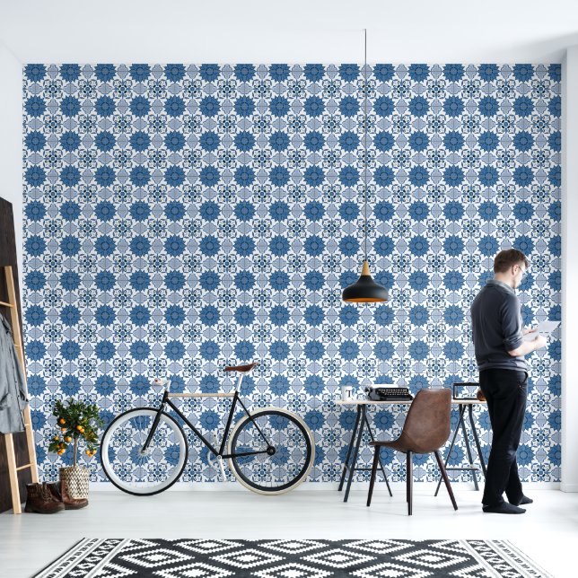 Delft Tile Blue White Tapete (Wohnbereich)