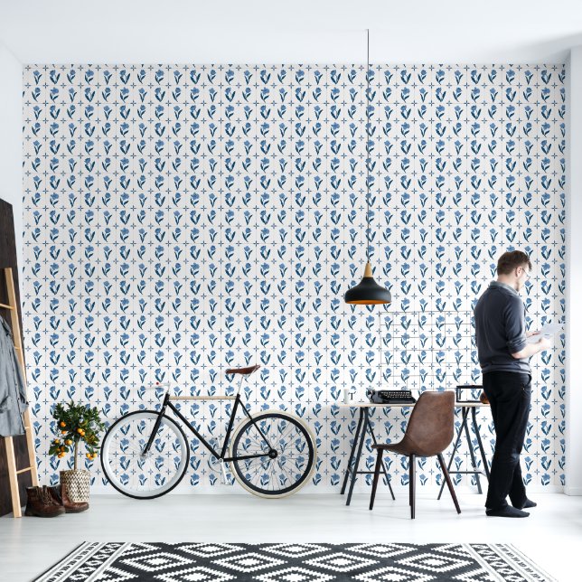 Delft Tile Blue White Tapete (Wohnbereich)