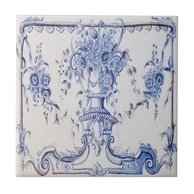 Delft Tile mit Urn of Blume-Blue & White Fliese (Vorderseite)