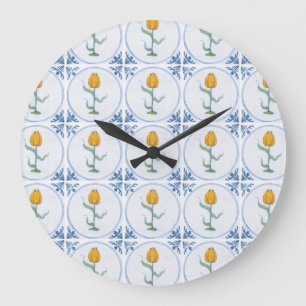 Delft Tulip Tile Art Aucun nombre Horloge