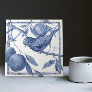 Delft Vogel und Apfelbaum Wanddekoration Art Nouve Fliese