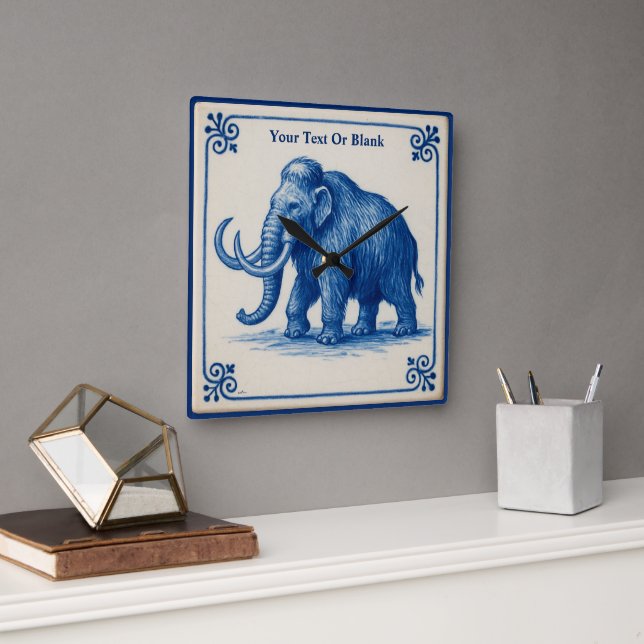 Delft Wooly Mammoth Quadratische Wanduhr (Büro)