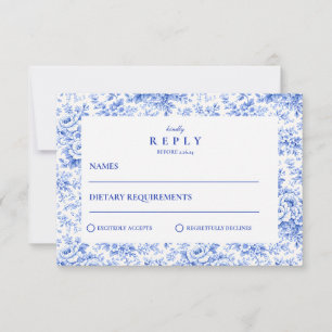 Delfter Blau-Chinoiserie-Hochzeit RSVP Karte